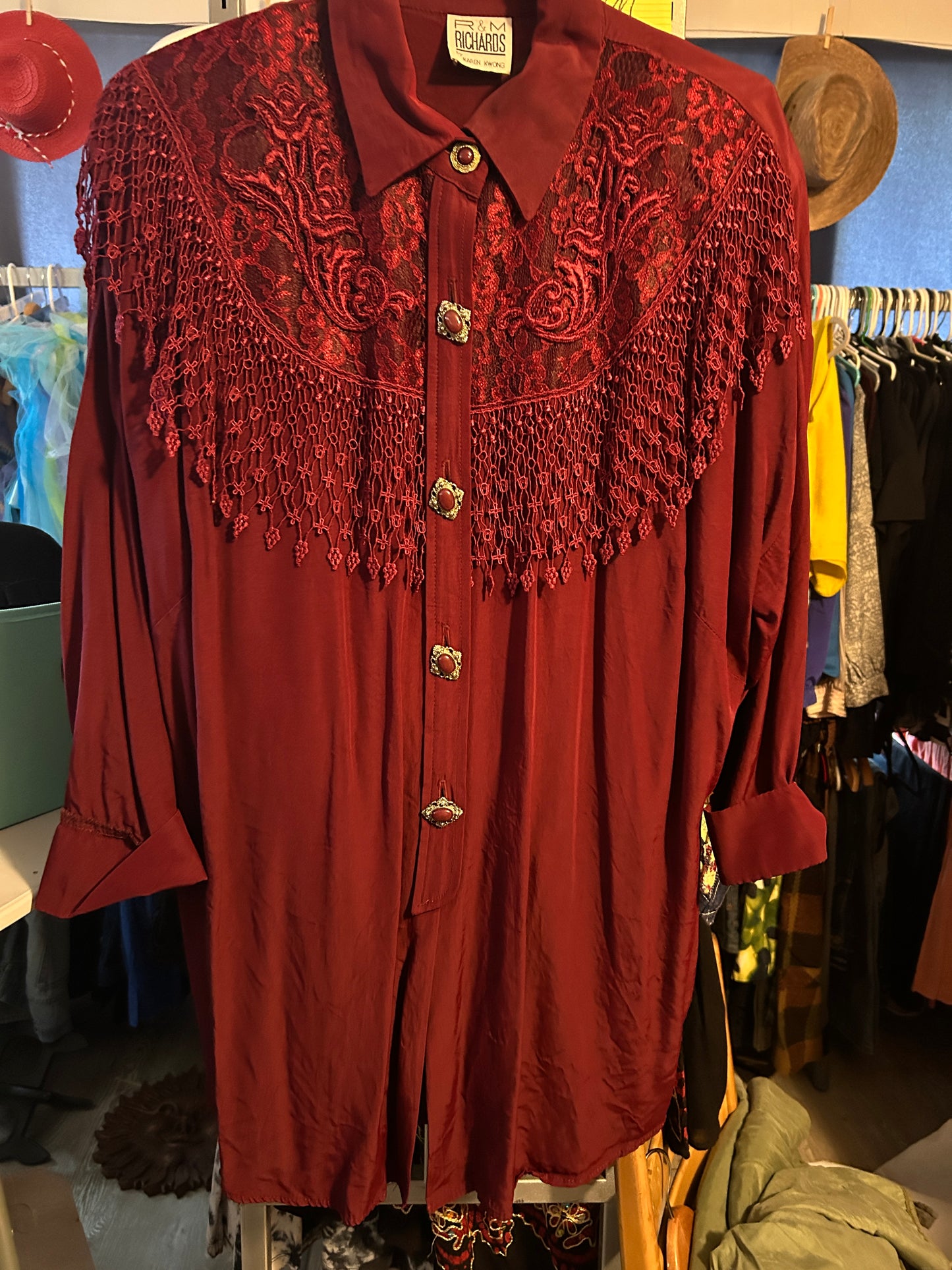 Vintage R&M Richards Burgundy Lace & Fringe Western Set