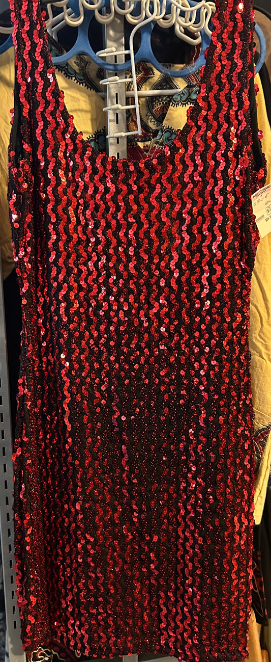 ✨ Vintage Red & Black Sequin Wiggle Dress – 80s/90s Glam (Size: M/L) ✨