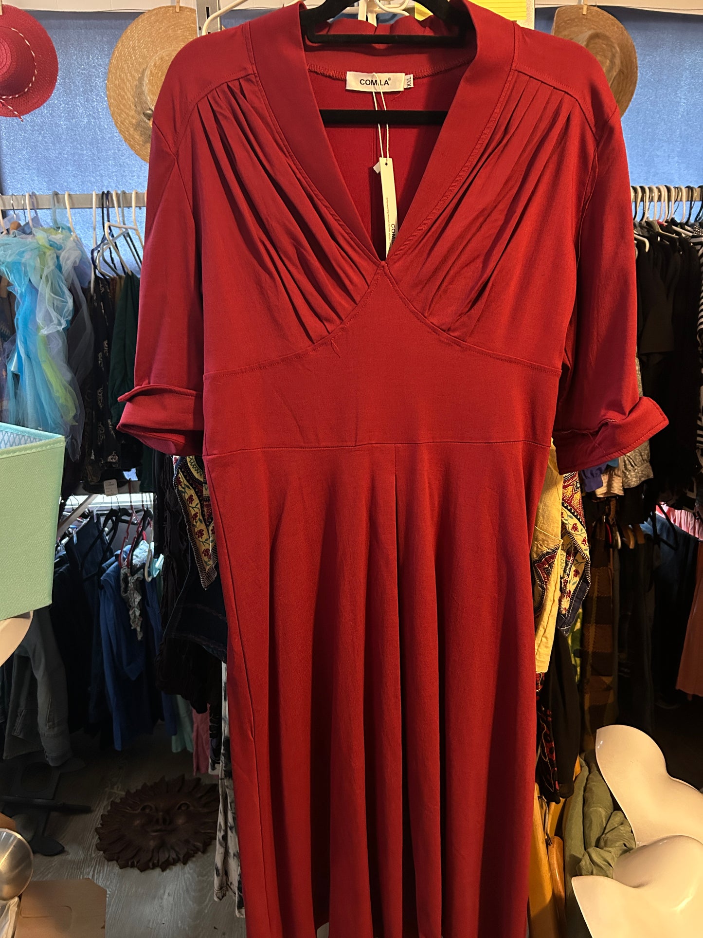 Vintage-Inspired Comila Red Midi Dress - Size XXL