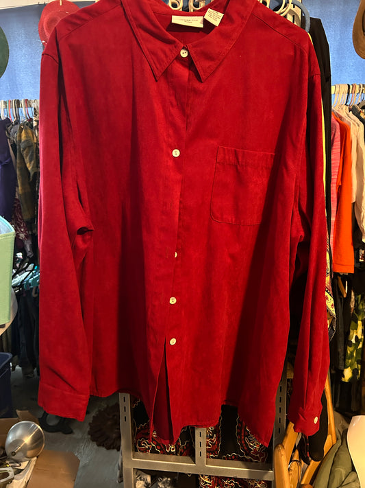 Vintage Button-Up Shirt – Deep Red – Size Large