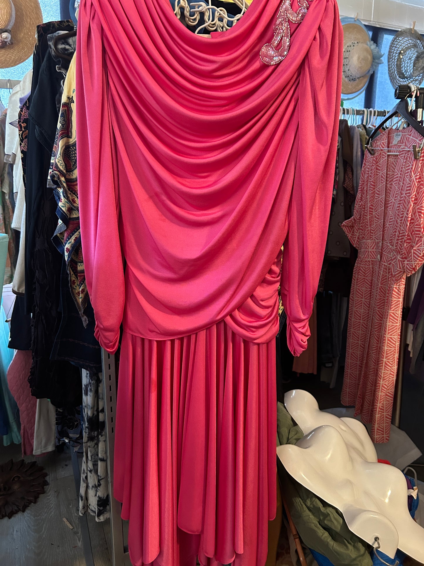 Vintage Cervelle Draped Hot Pink Evening Gown – Size 10