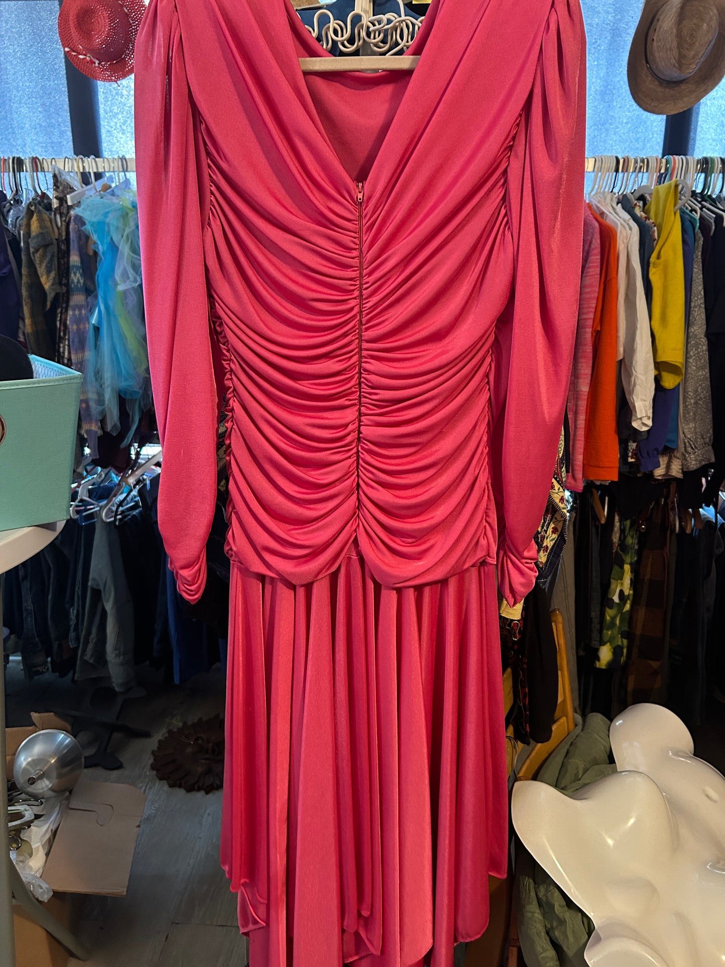 Vintage Cervelle Draped Hot Pink Evening Gown – Size 10