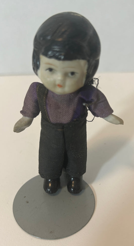 Vintage Miniature Doll with Fabric Outfit – Collectible Display Figurine