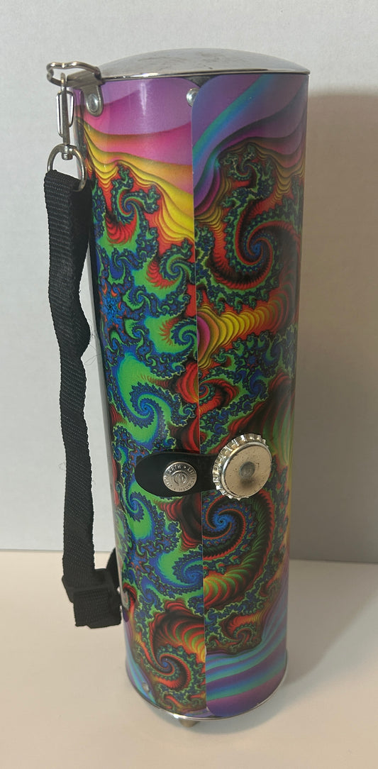 Psychedelic Swirl Metal Cylinder Carrying Case with Strap