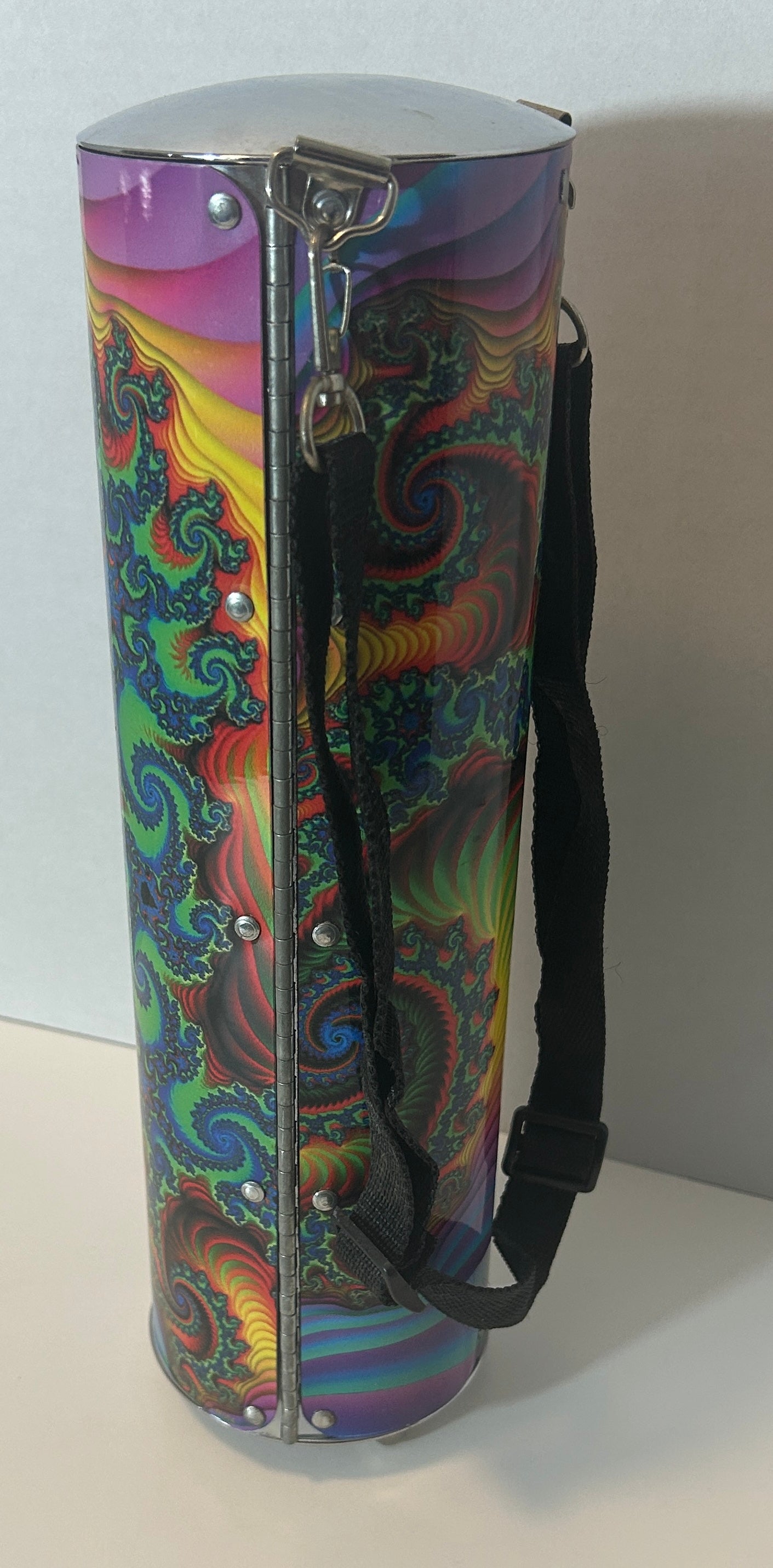 Psychedelic Swirl Metal Cylinder Carrying Case with Strap