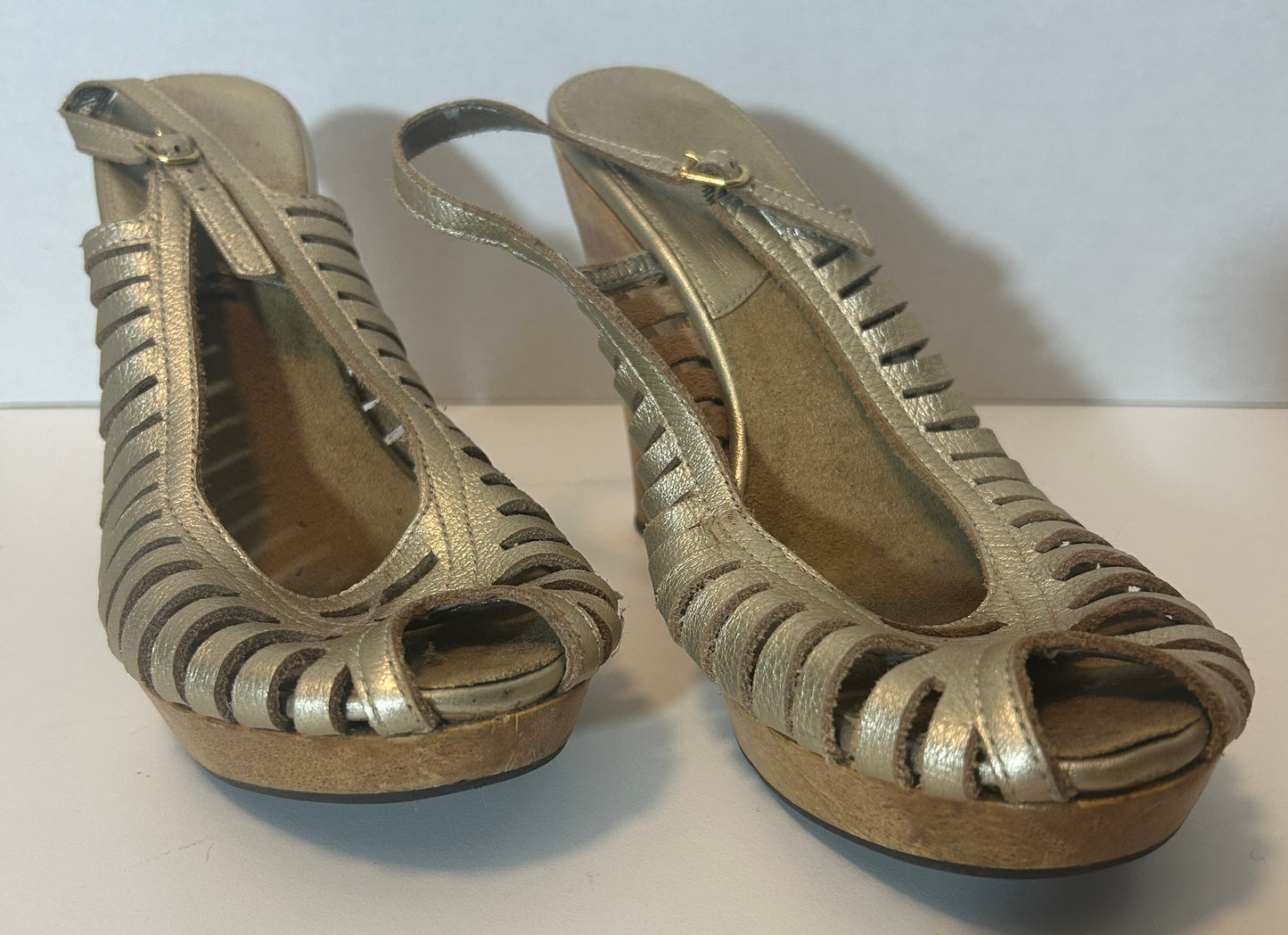 Michael Kors Gold Strappy Slingback Wedge Heels (Size 8.5M)