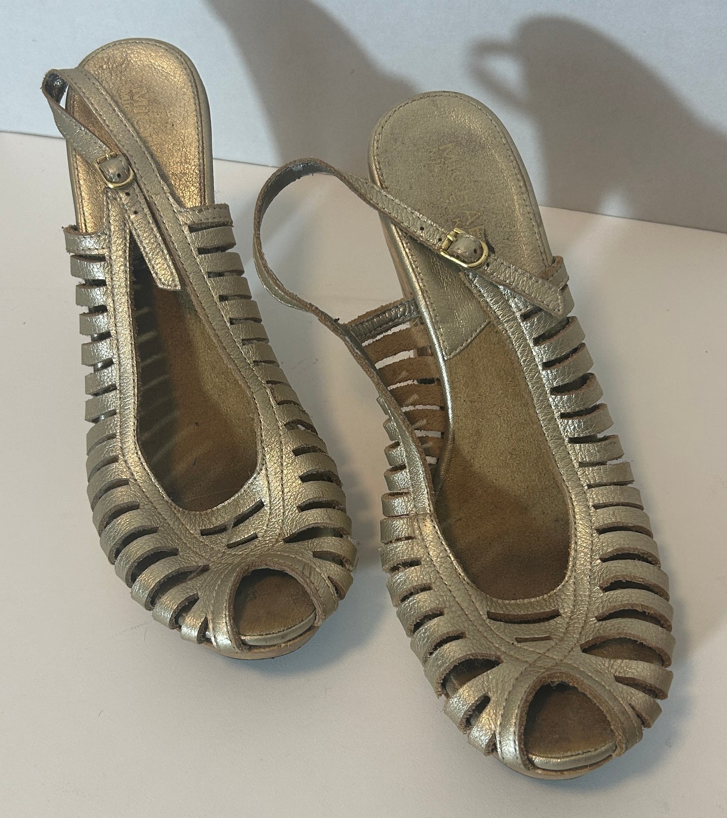 Michael Kors Gold Strappy Slingback Wedge Heels (Size 8.5M)