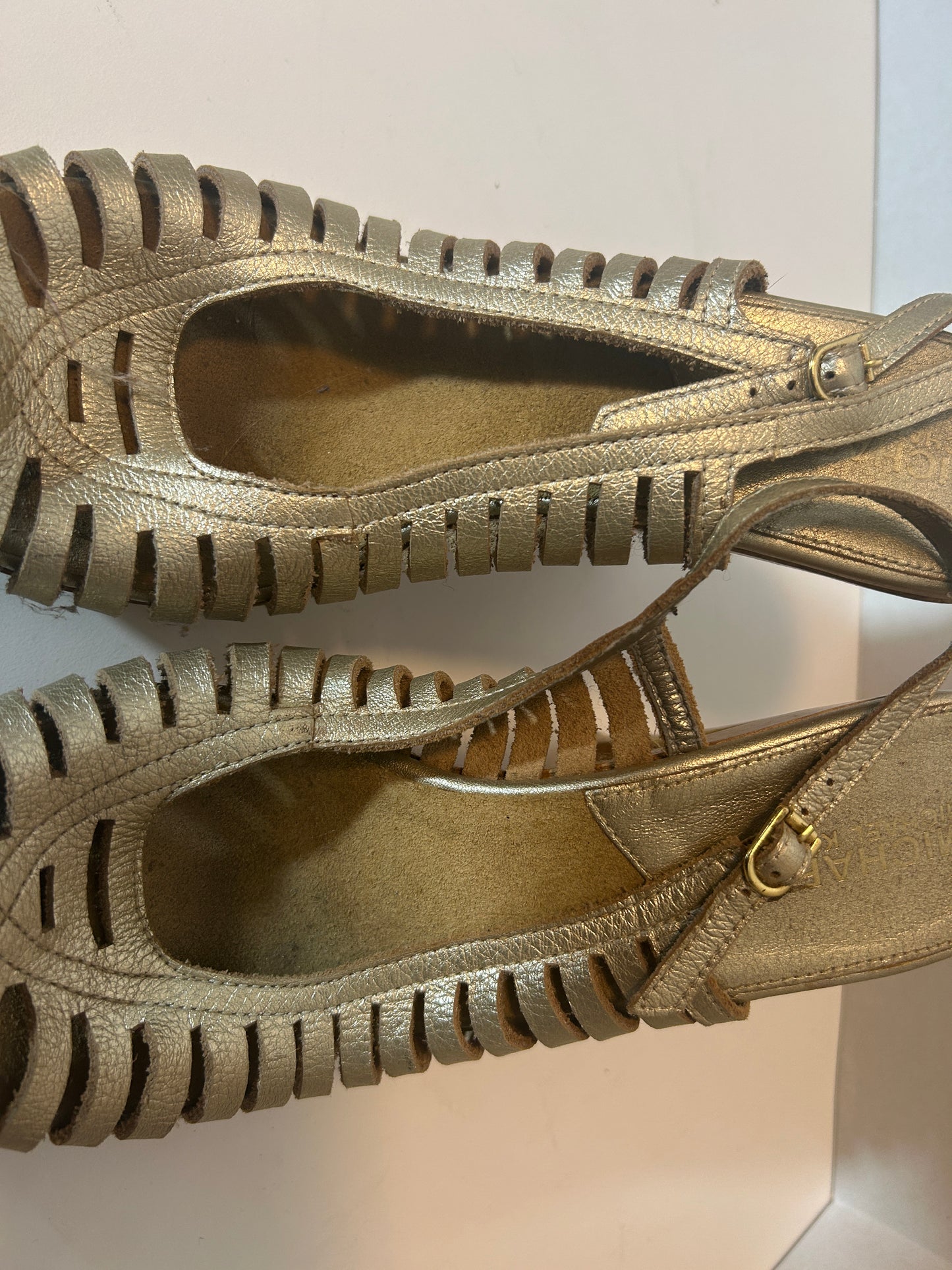 Michael Kors Gold Strappy Slingback Wedge Heels (Size 8.5M)