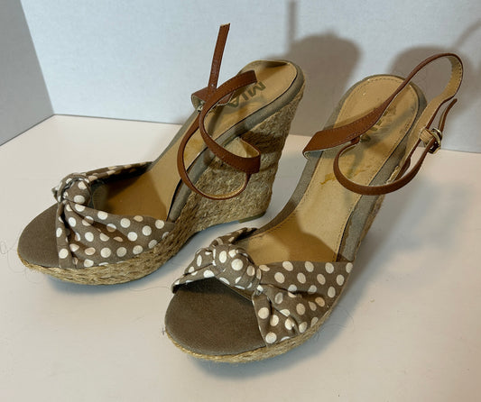 MIA Brown Polka Dot Espadrille Wedge Sandals – Boho Chic, Size 10