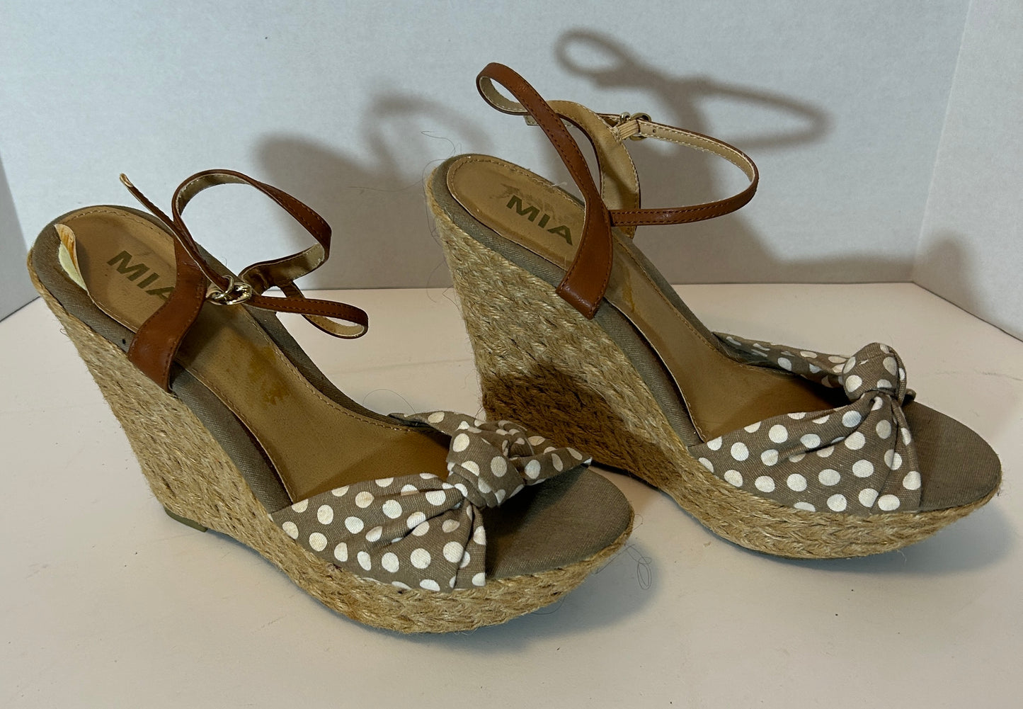 MIA Brown Polka Dot Espadrille Wedge Sandals – Boho Chic, Size 10