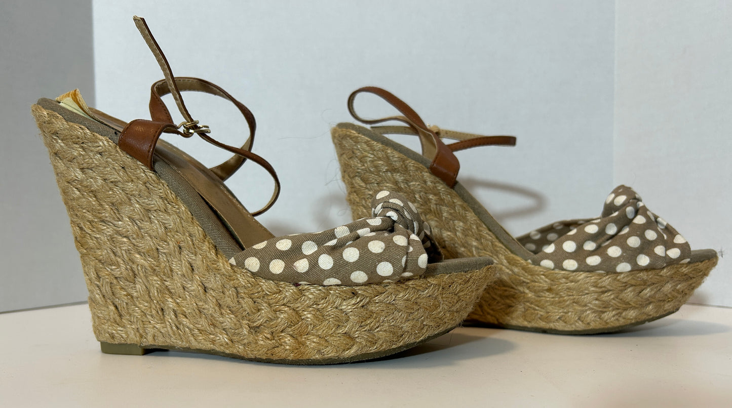 MIA Brown Polka Dot Espadrille Wedge Sandals – Boho Chic, Size 10