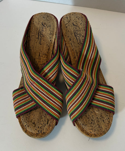 Lucky Brand Multicolor Striped Wedge Sandals – Size 9.5