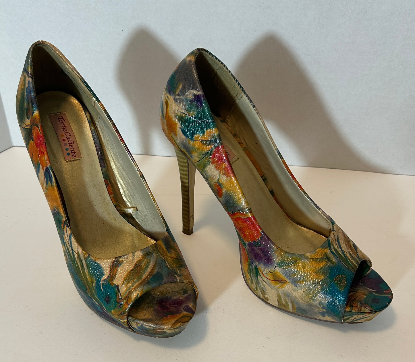 Torta Caliente Floral Peep-Toe Stiletto Heels - Size 8.5M