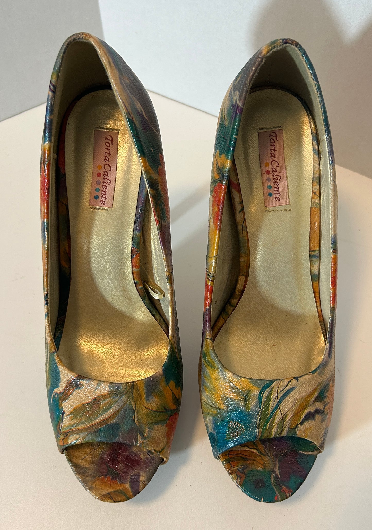 Torta Caliente Floral Peep-Toe Stiletto Heels - Size 8.5M