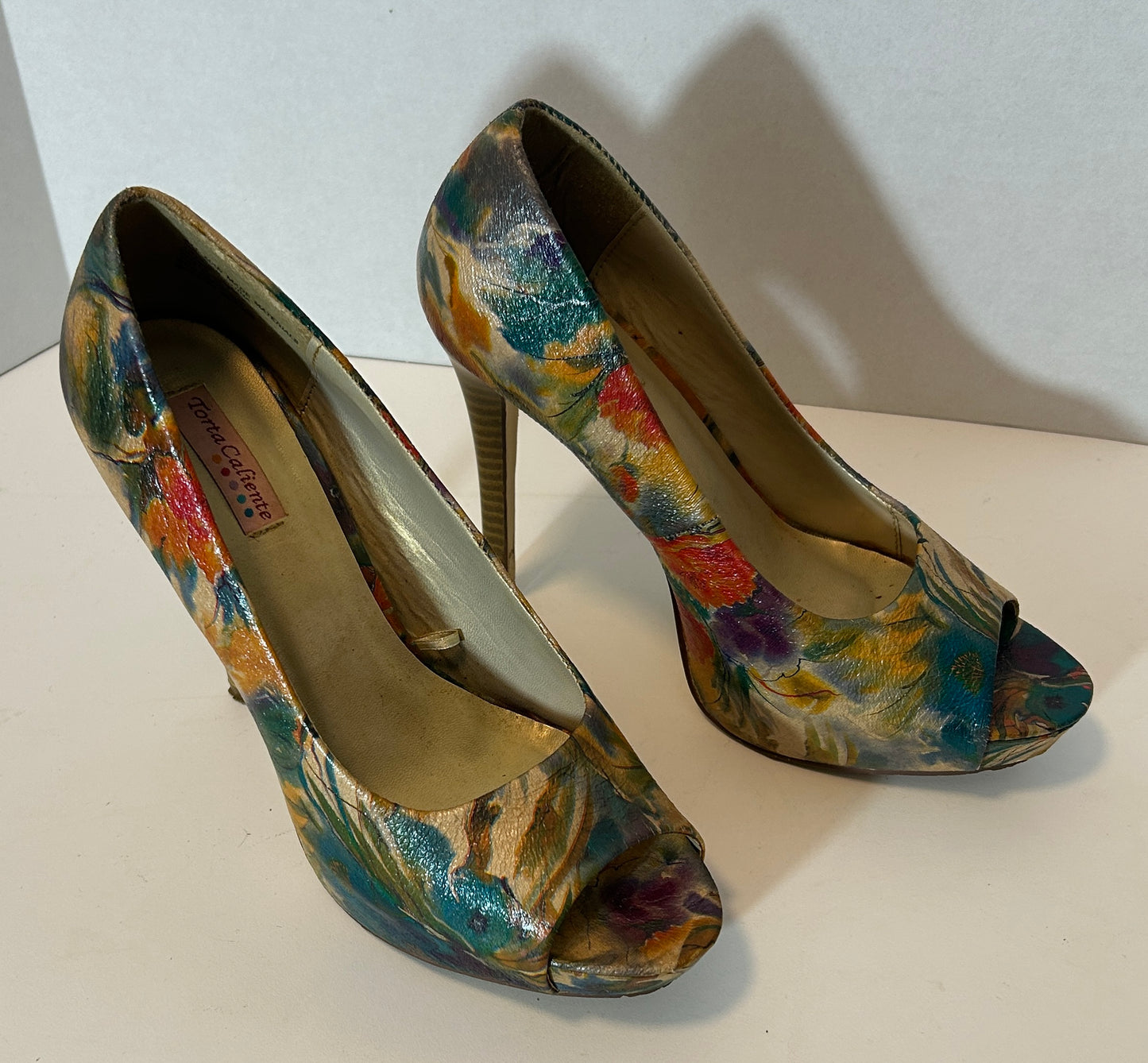 Torta Caliente Floral Peep-Toe Stiletto Heels - Size 8.5M