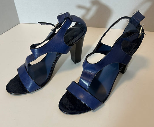 Vintage Blue Leather Strappy Block Heel Sandals – Size 10.5 – Made in Italy