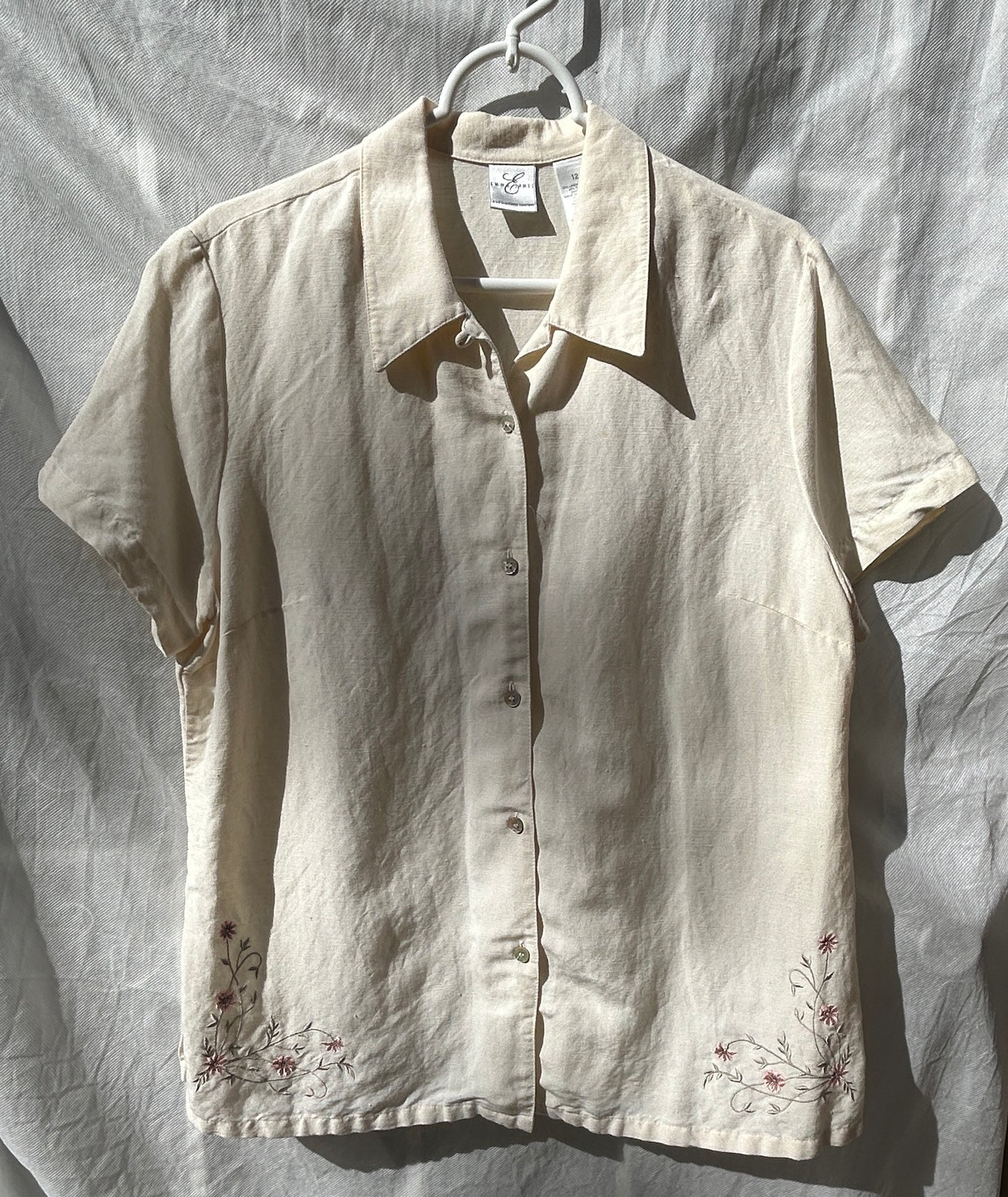 Emma James by Liz Claiborne Linen Blend Embroidered Button-Up Shirt and Skirt Set - Size 12