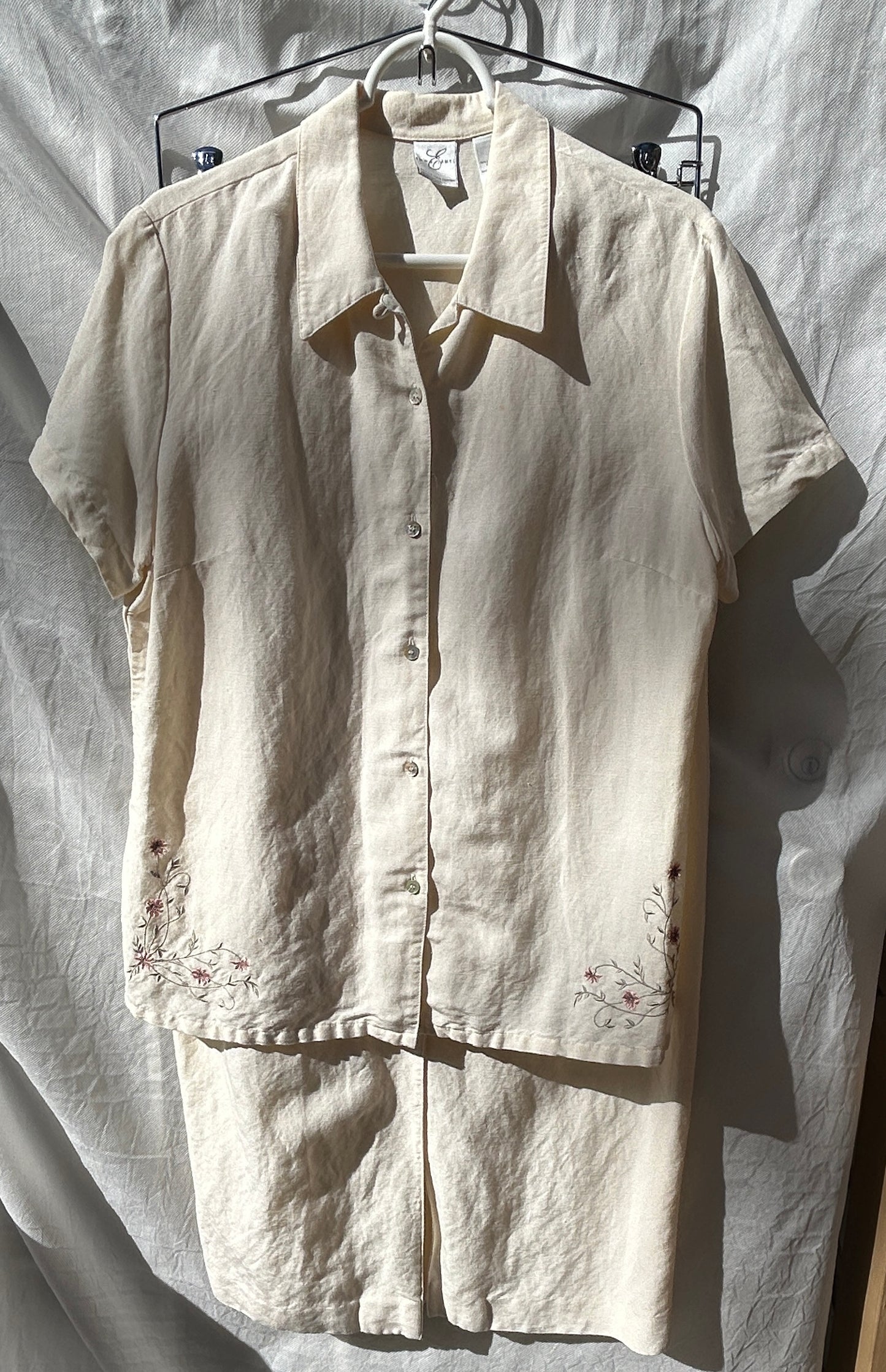 Emma James by Liz Claiborne Linen Blend Embroidered Button-Up Shirt and Skirt Set - Size 12