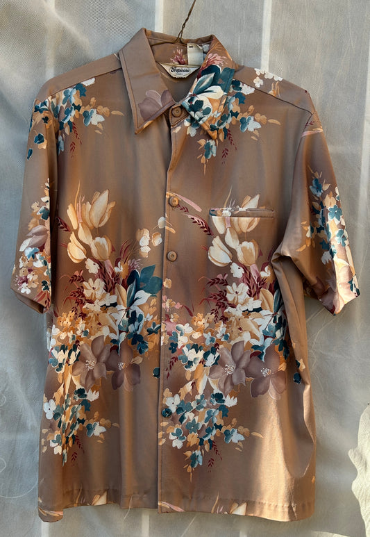 Tropicana Hawaii Floral Button-Up Shirt - Earthy Tones, Retro Island Style