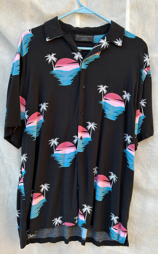 Vintage No Boundaries Sunset Palm Tree Hawaiian Shirt - Large (42-44)