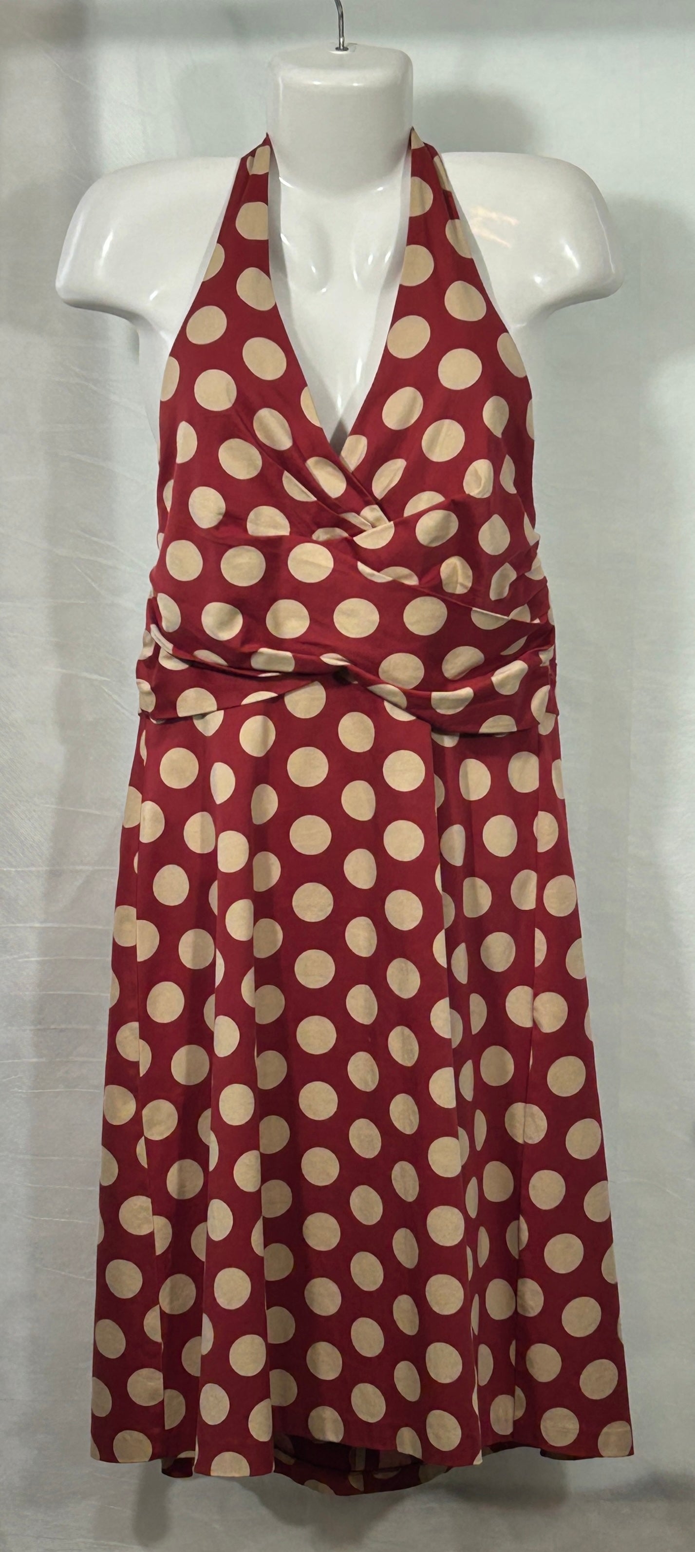 Donna Ricco New York Red and Cream Polka Dot Halter Dress - Size 14