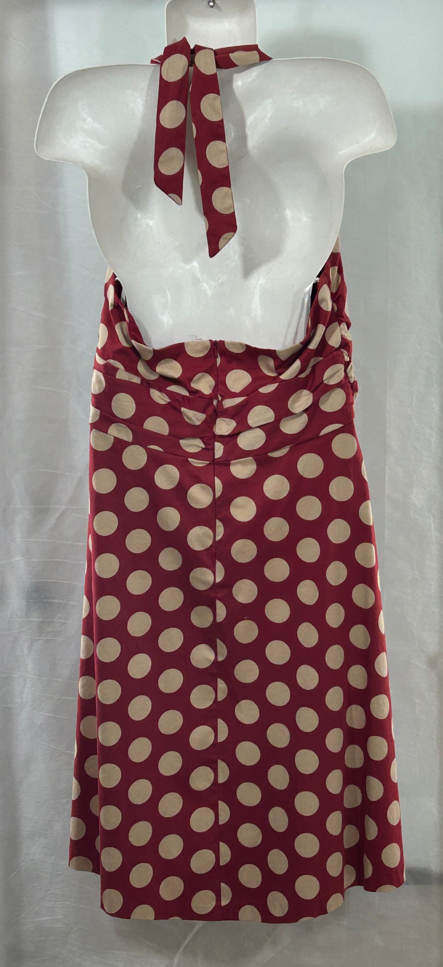 Donna Ricco New York Red and Cream Polka Dot Halter Dress - Size 14