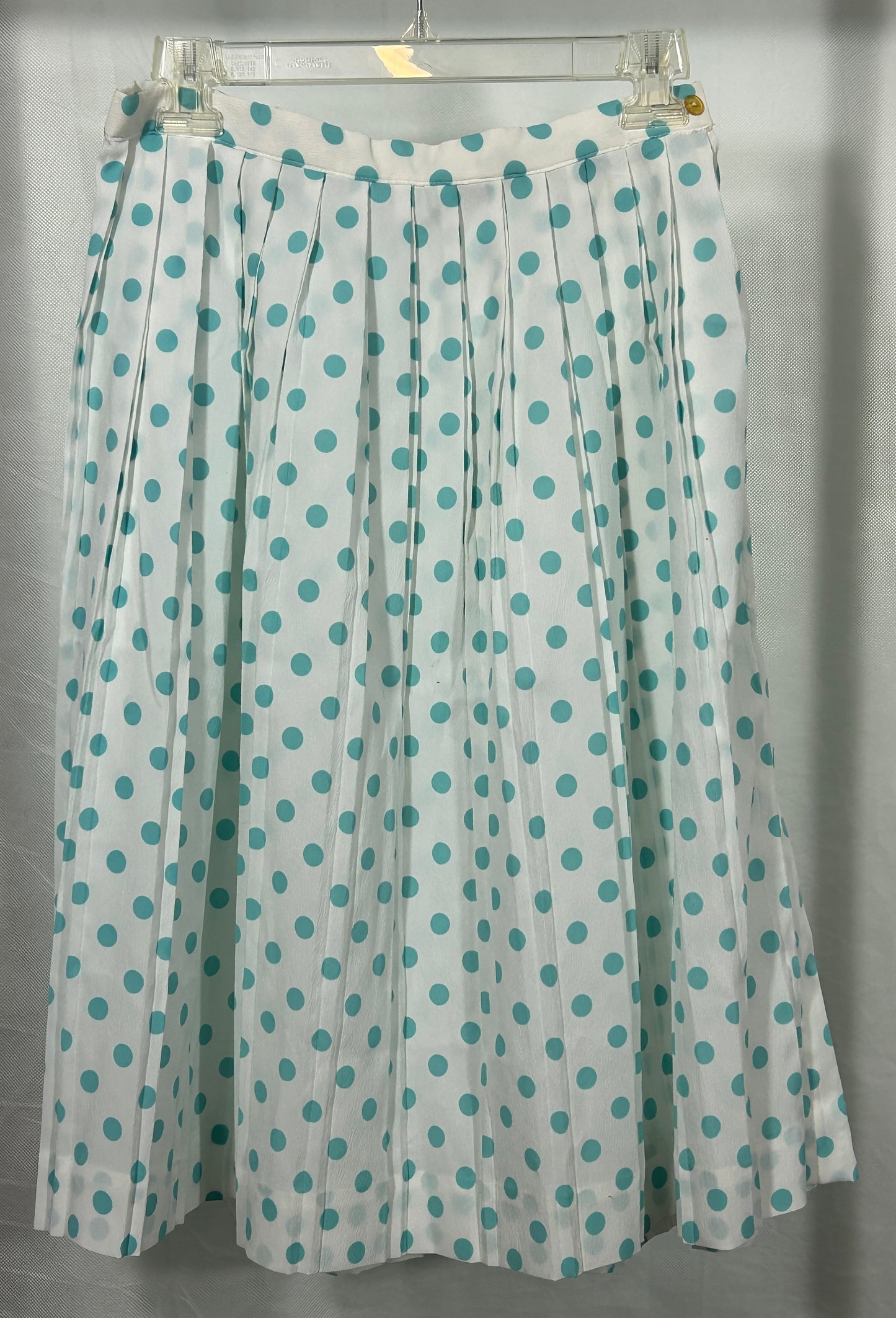 Vintage Handmade 1960s Polka Dot Sleeveless Blouse & Pleated Skirt Set – White and Aqua Blue