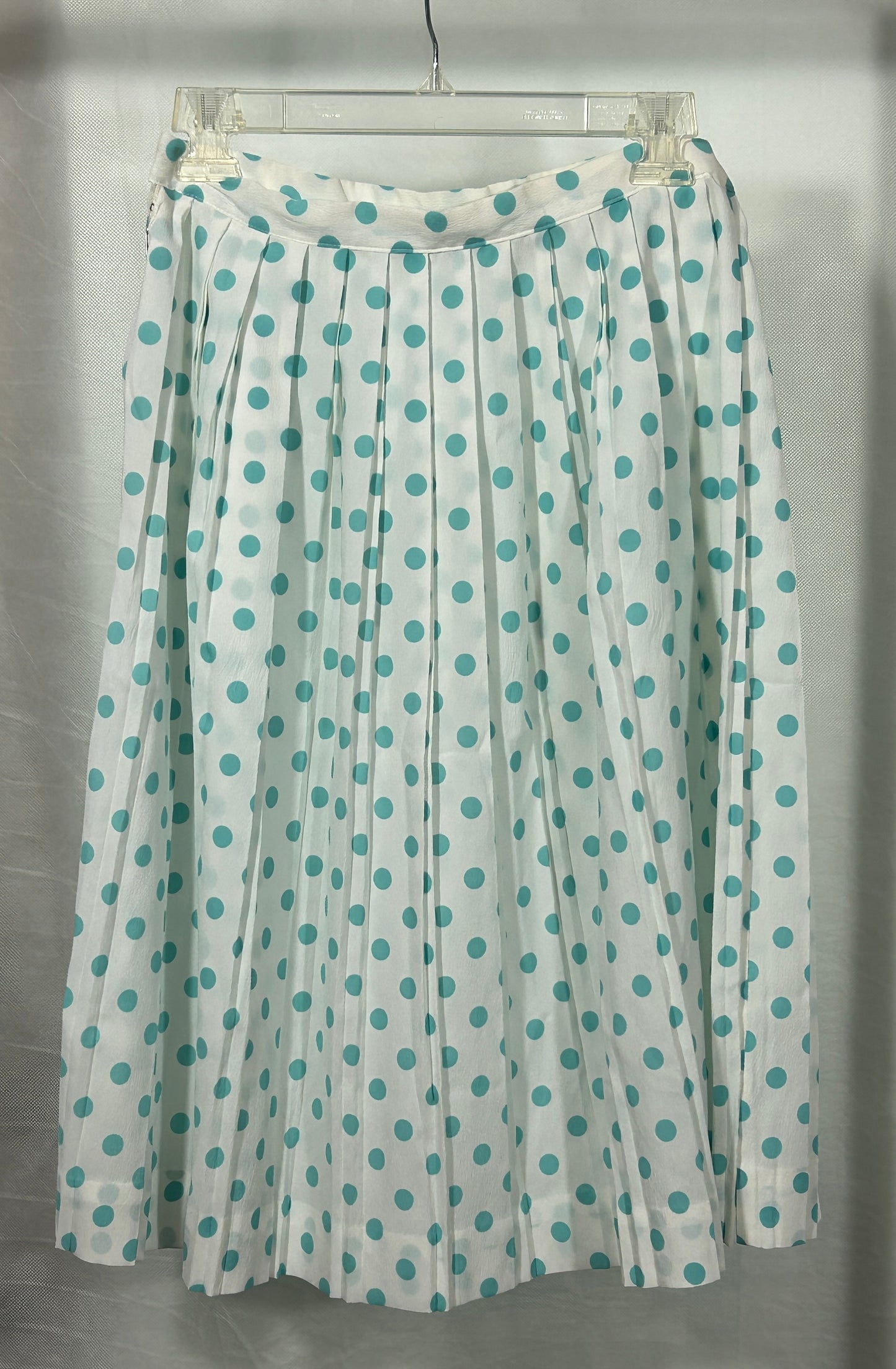 Vintage Handmade 1960s Polka Dot Sleeveless Blouse & Pleated Skirt Set – White and Aqua Blue