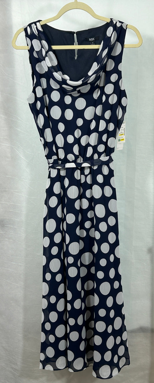 MSK Navy and White Polka Dot Sleeveless Midi Dress - Size 12, New with Tags