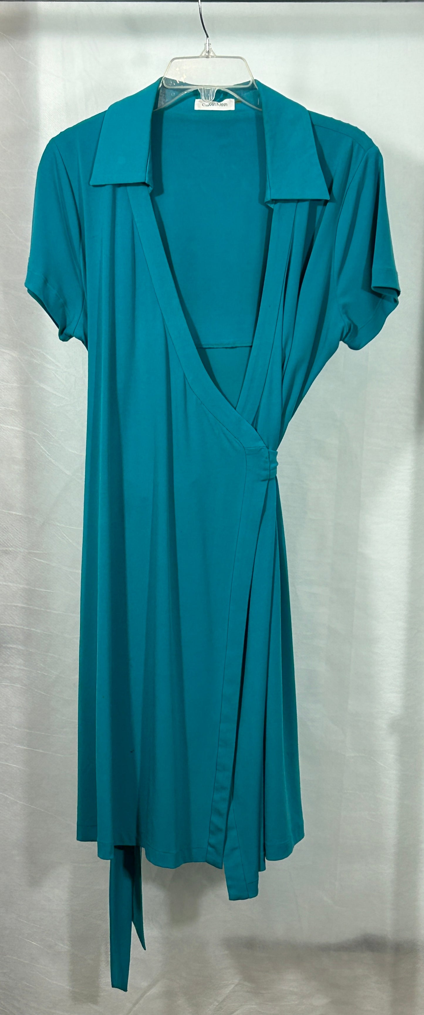 Calvin Klein Teal Wrap Dress – Timeless Elegance, Size Petite Medium