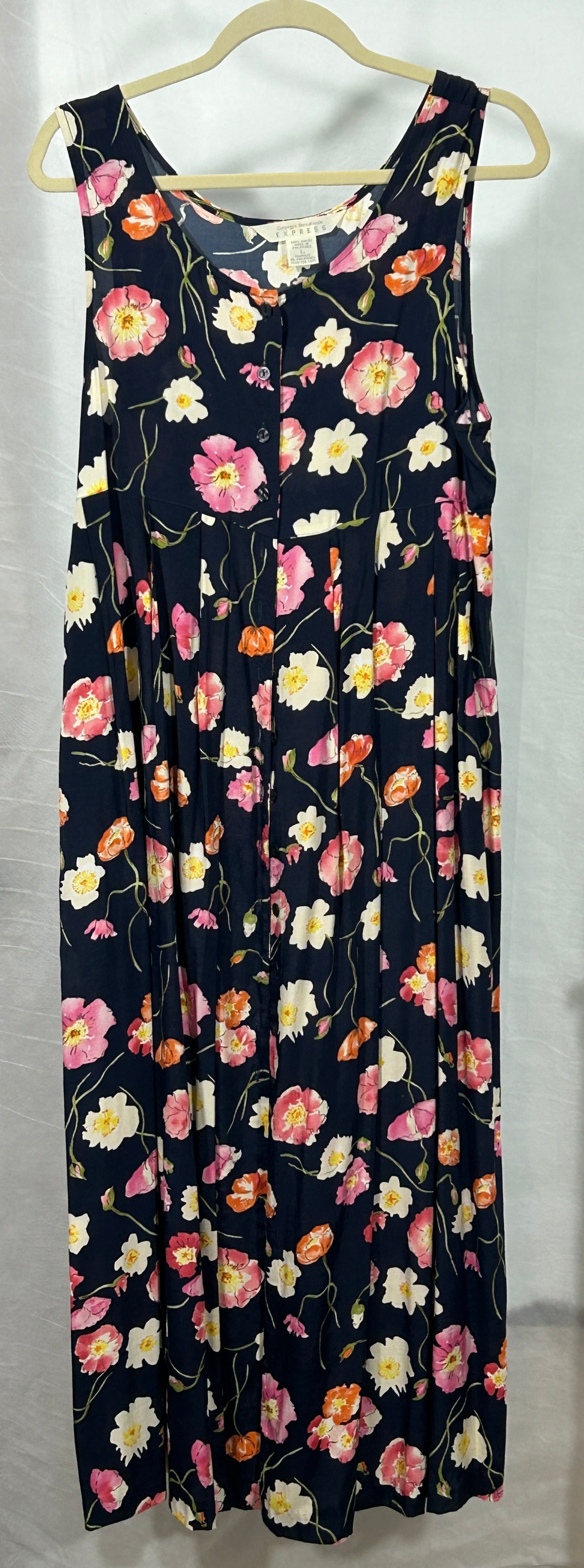 Vintage 90s Express Floral Rayon Maxi Dress – Large