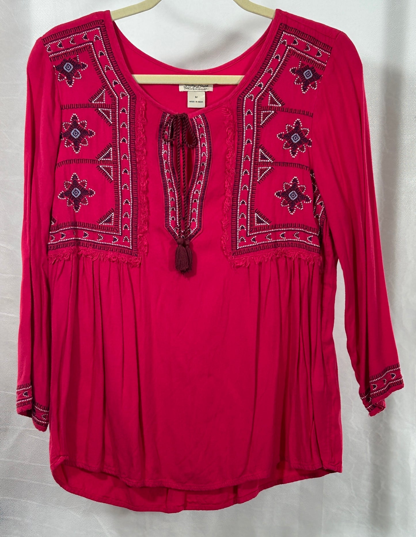 Lucky Brand Embroidered Boho Peasant Blouse – Size M