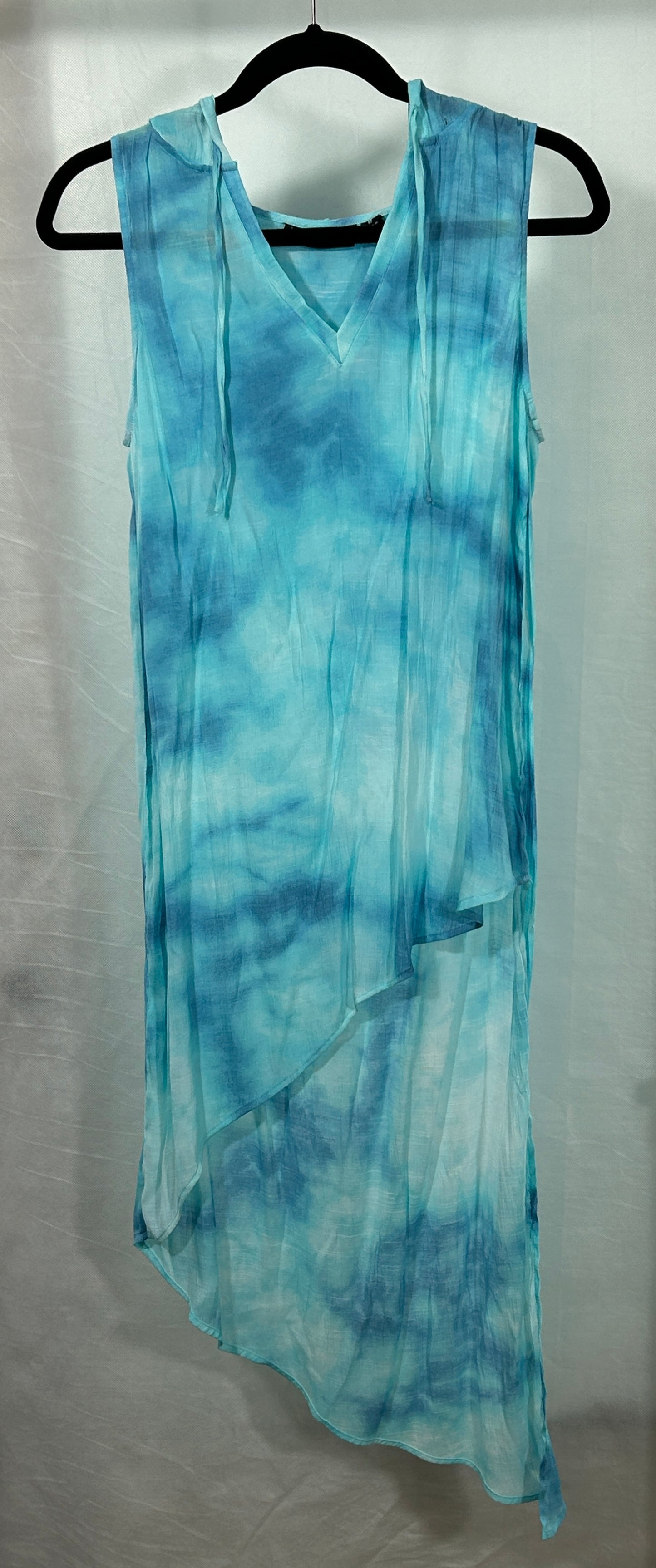 New York & Company Blue Tie-Dye Asymmetrical Hi/Low Hooded Tunic - Size M