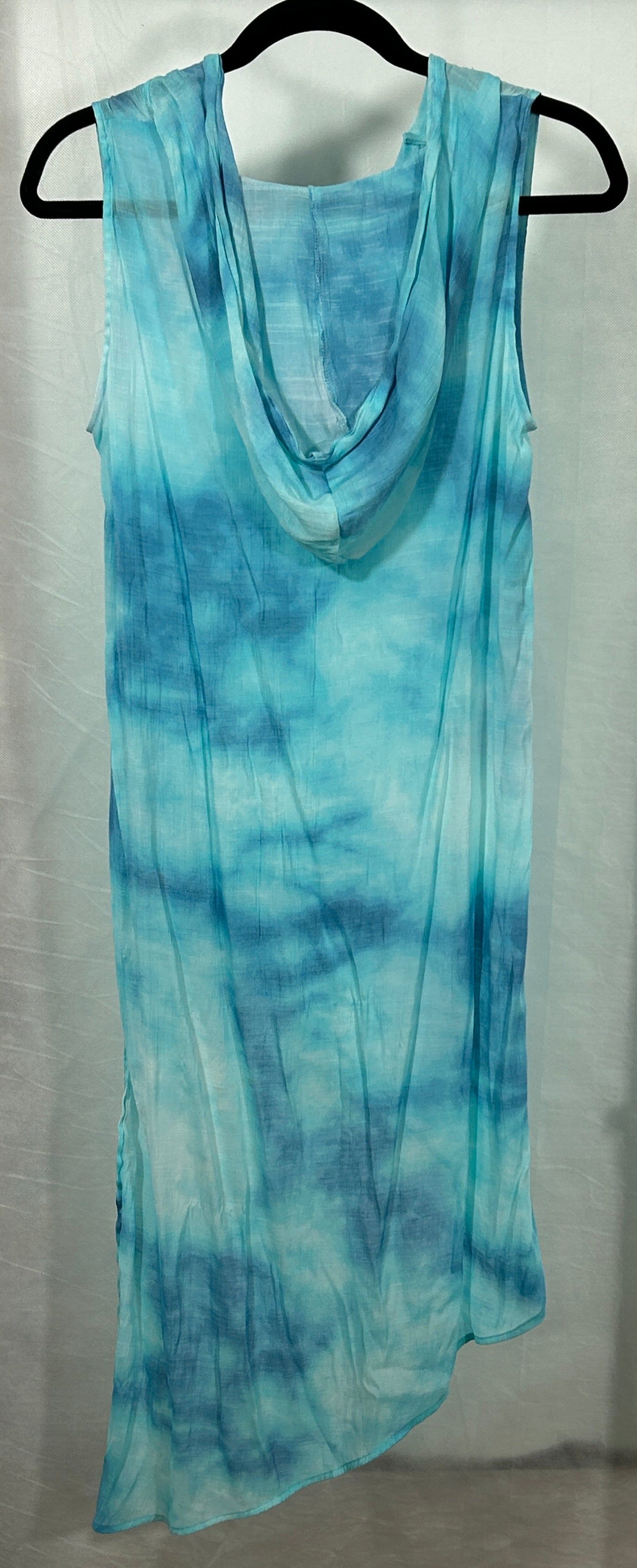 New York & Company Blue Tie-Dye Asymmetrical Hi/Low Hooded Tunic - Size M