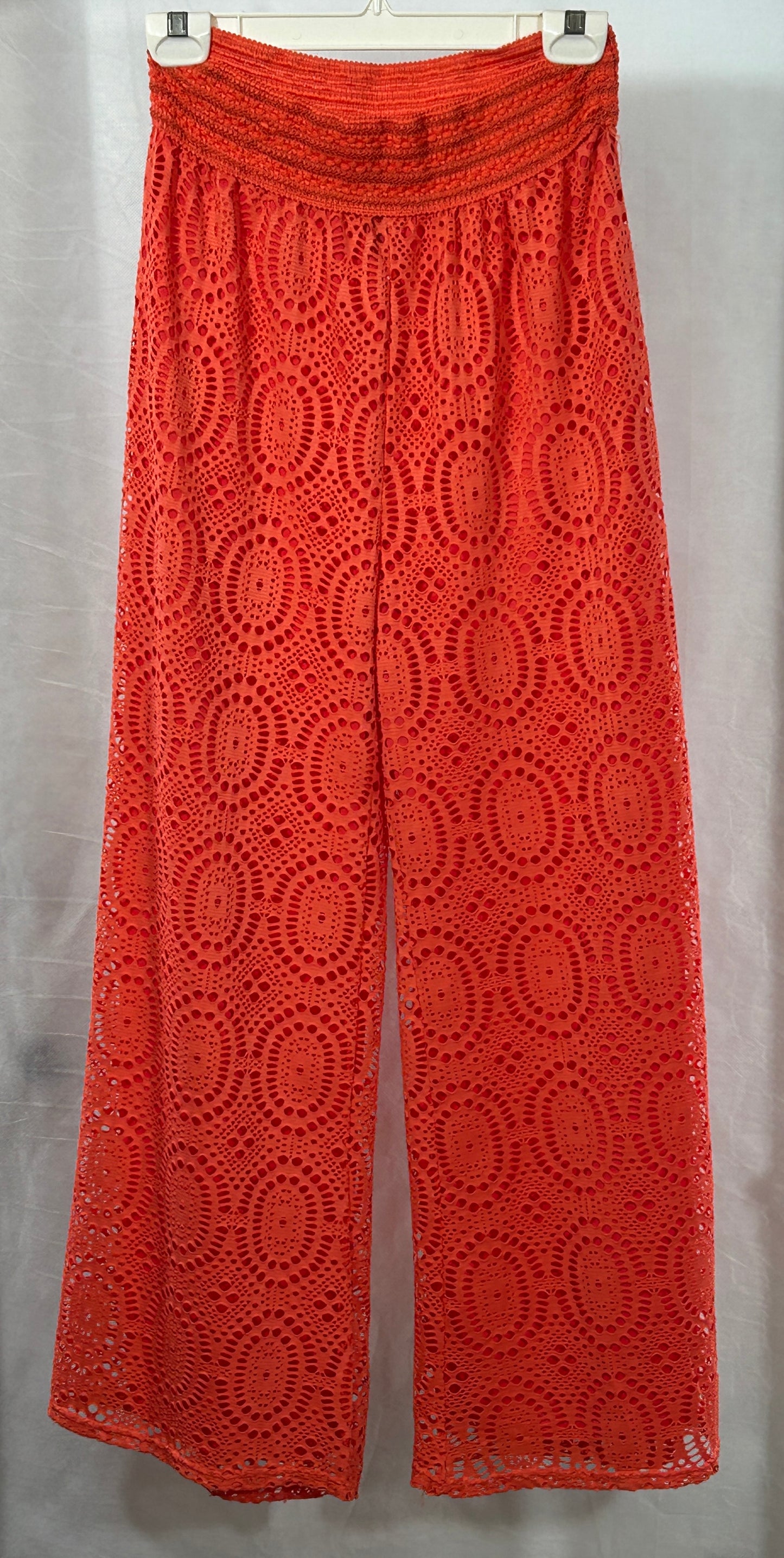 Me 2 Magic Boho Orange Lace Wide-Leg Pants – Smocked Waist, Lined, Size M