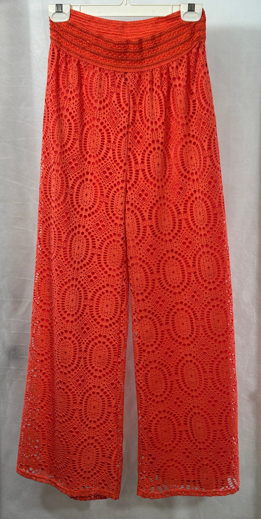 Me 2 Magic Boho Orange Lace Wide-Leg Pants – Smocked Waist, Lined, Size M