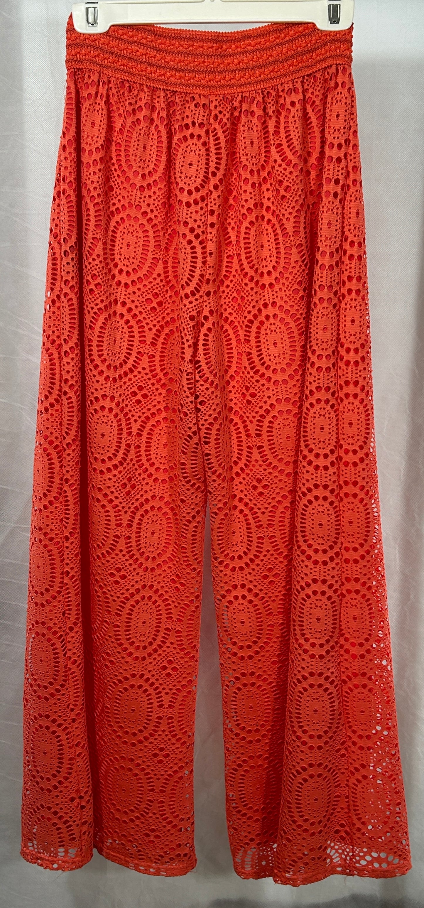 Me 2 Magic Boho Orange Lace Wide-Leg Pants – Smocked Waist, Lined, Size M