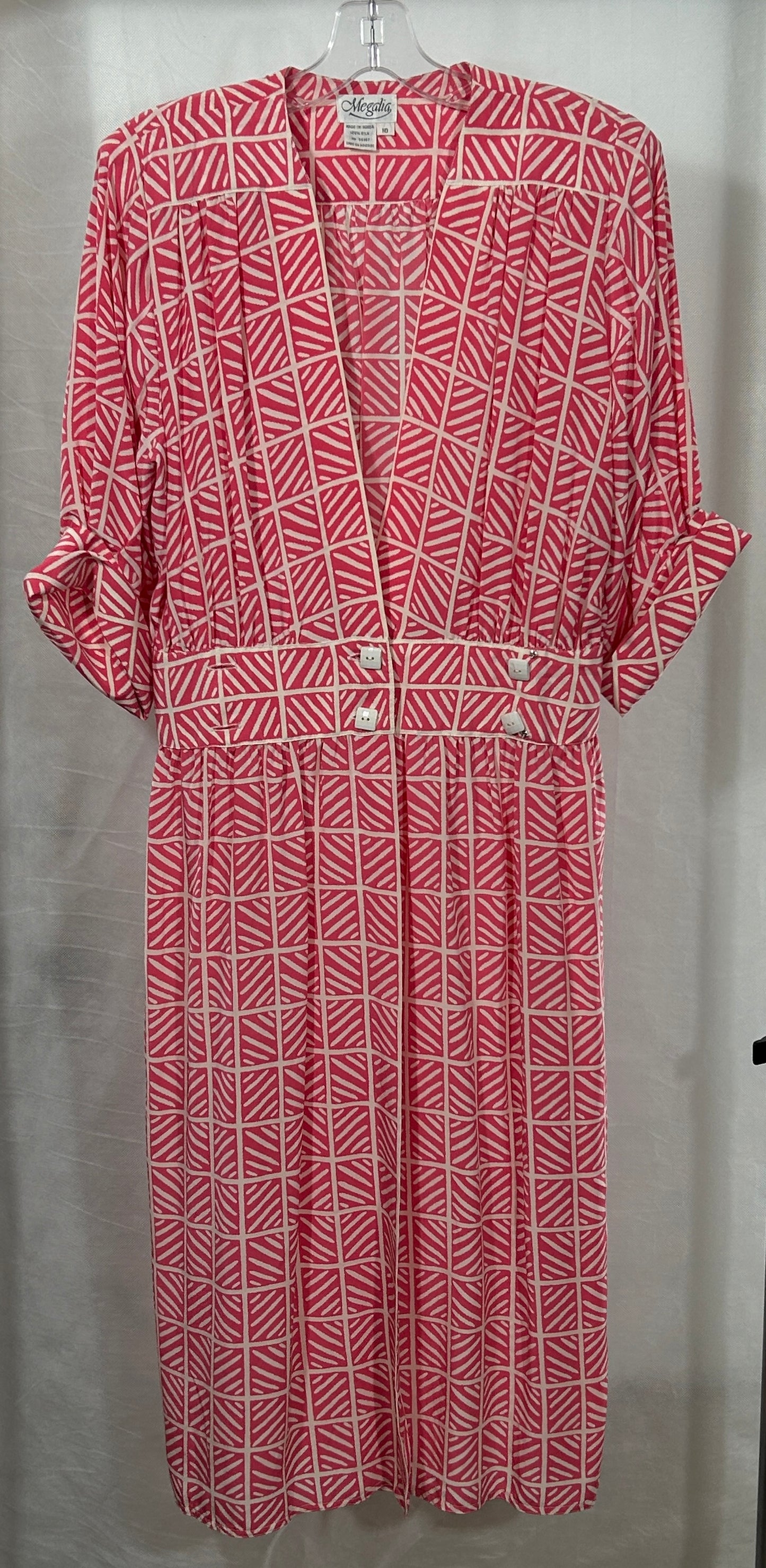 Vintage Megalia 100% Silk Geometric Print Dress - Size 10