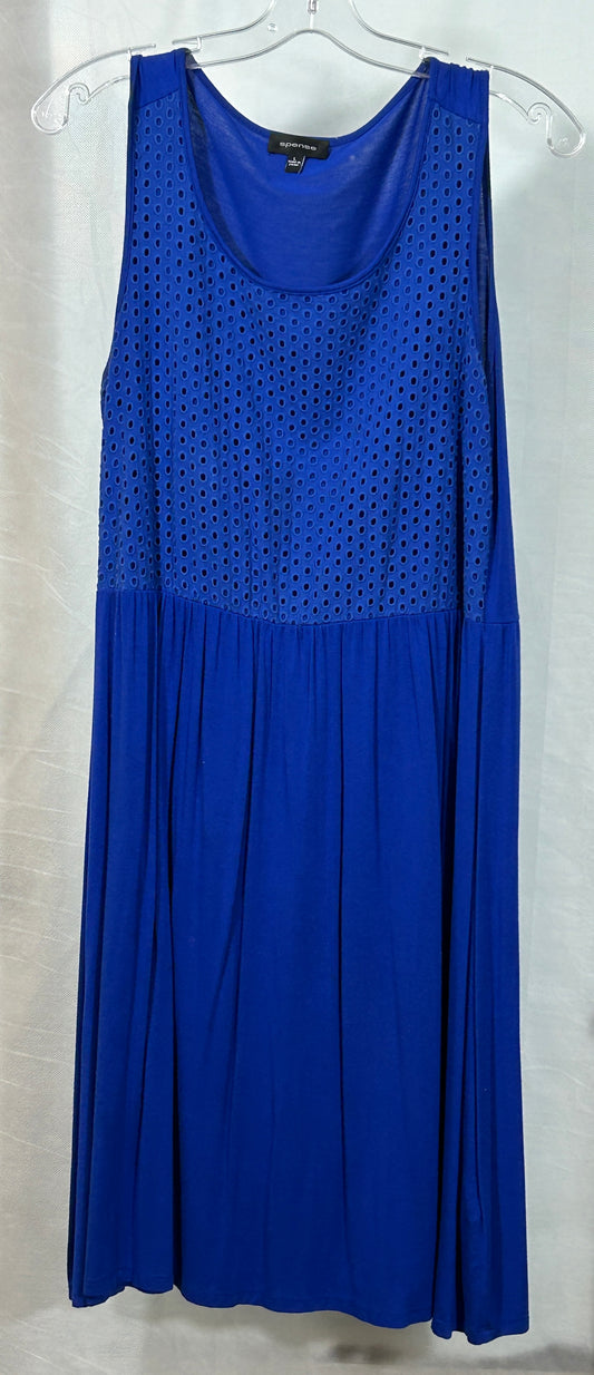 Spense Royal Blue Sleeveless Eyelet Detail Dress - Size Large