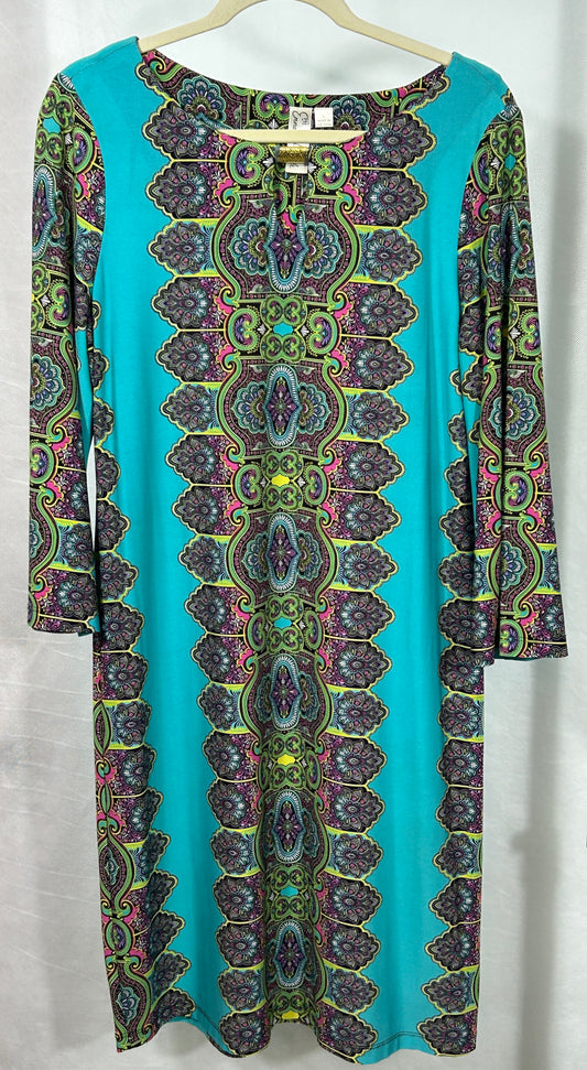 Emme & Michele Vibrant Boho Tunic Dress – Size L – Multicolor Paisley Print