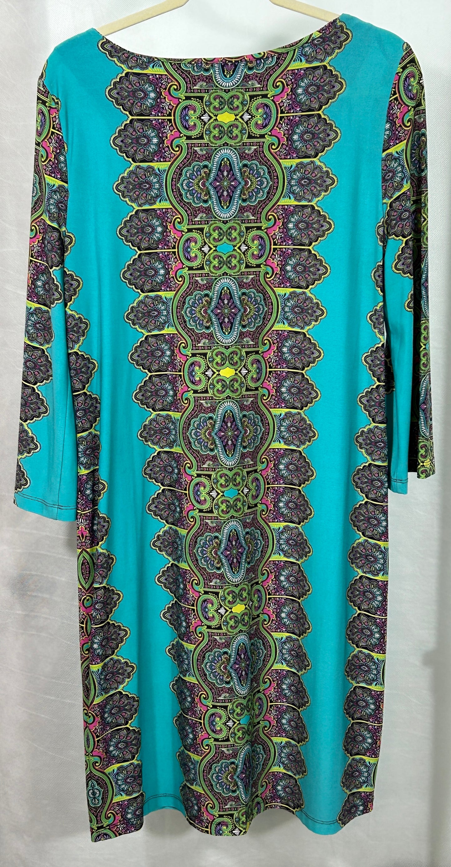 Emme & Michele Vibrant Boho Tunic Dress – Size L – Multicolor Paisley Print