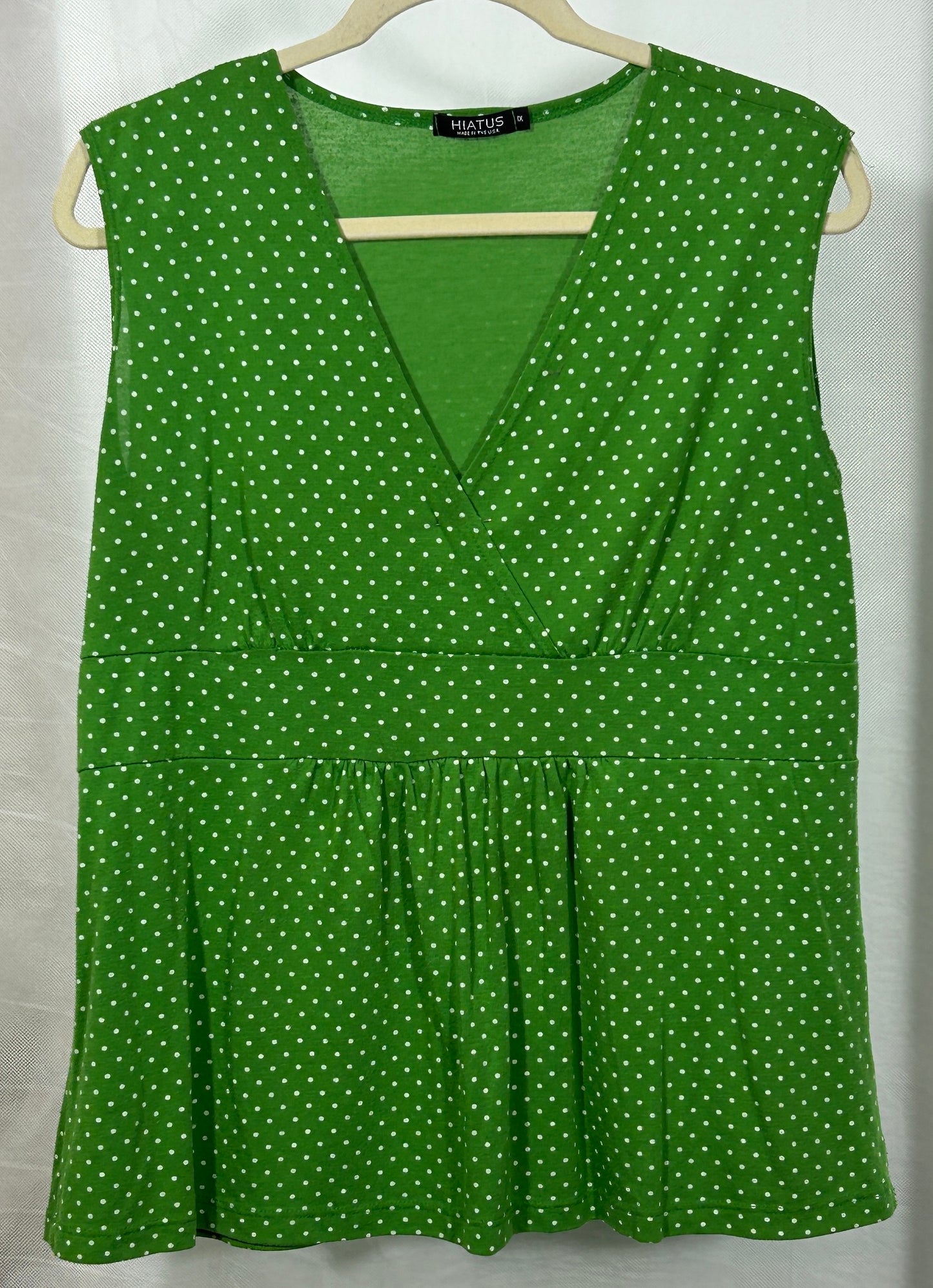 Hiatus Green Polka Dot Sleeveless Tunic Top 1X | Made in USA | Vintage-Inspired Retro Style