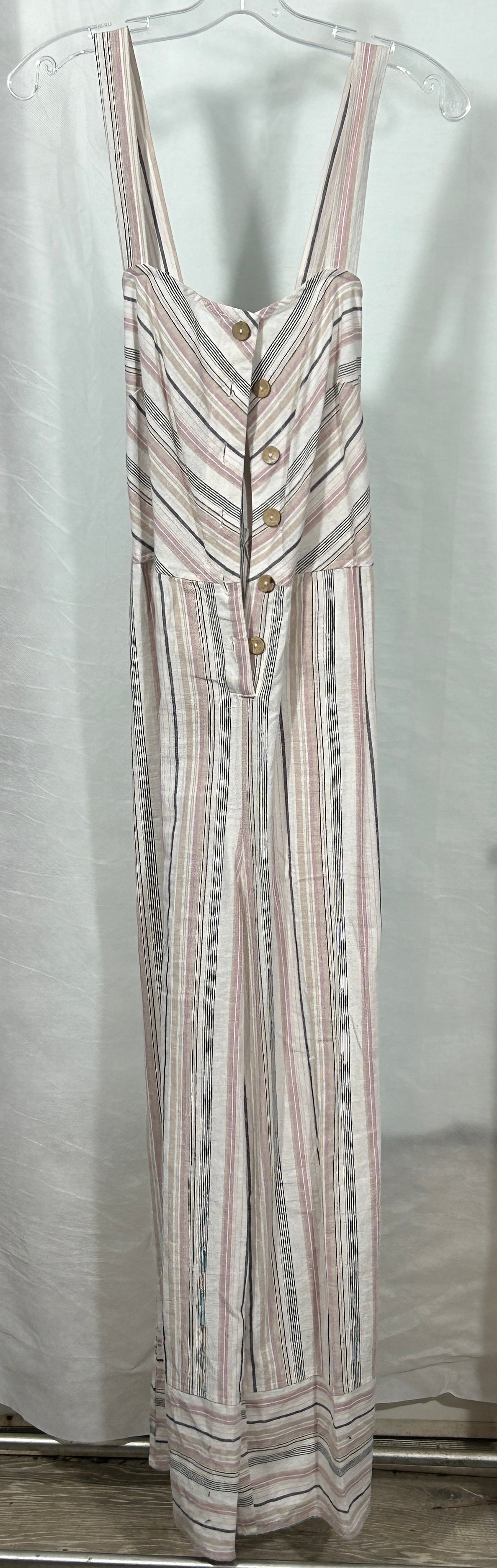 Universal Thread Striped Linen Blend Jumpsuit – Women’s Large – Button Front, Wide Leg, Boho Chic; Size L