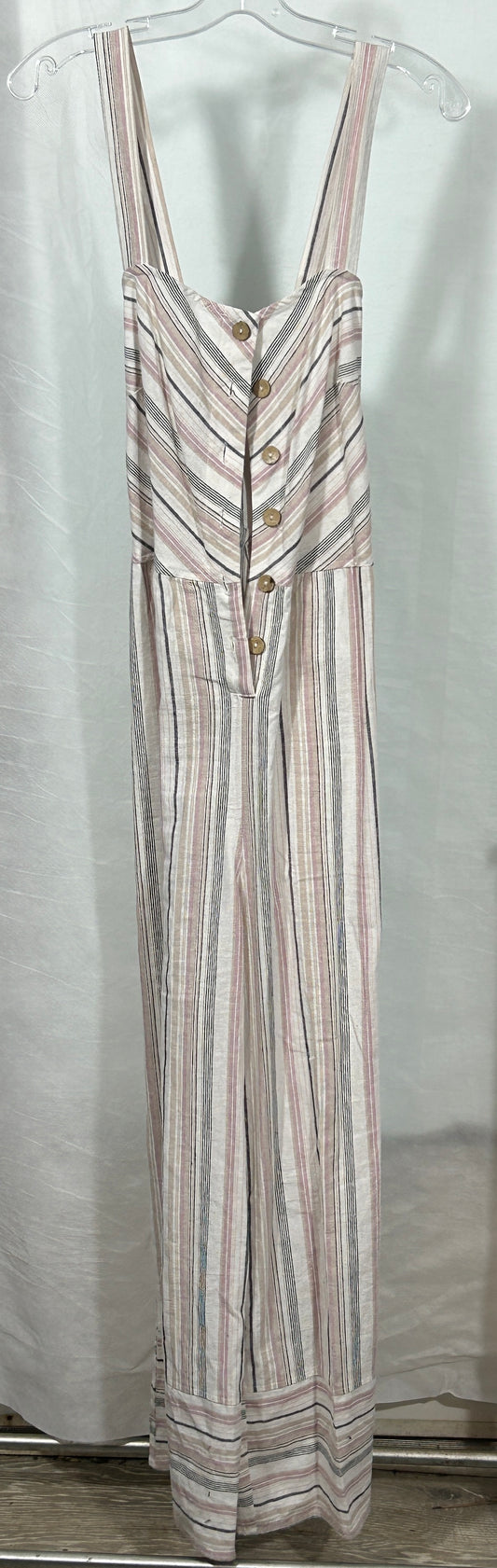 Universal Thread Striped Linen Blend Jumpsuit – Women’s Large – Button Front, Wide Leg, Boho Chic; Size L