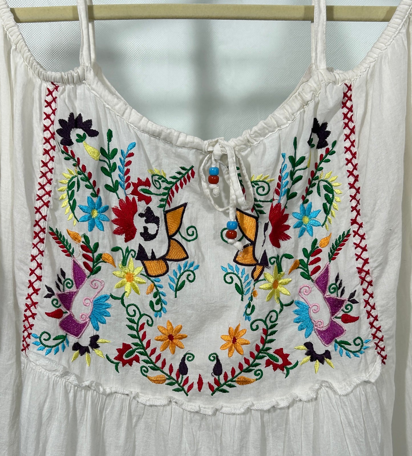 Boho Embroidered Off-Shoulder Peasant Blouse – White Cotton Festival Tunic Top Size XL