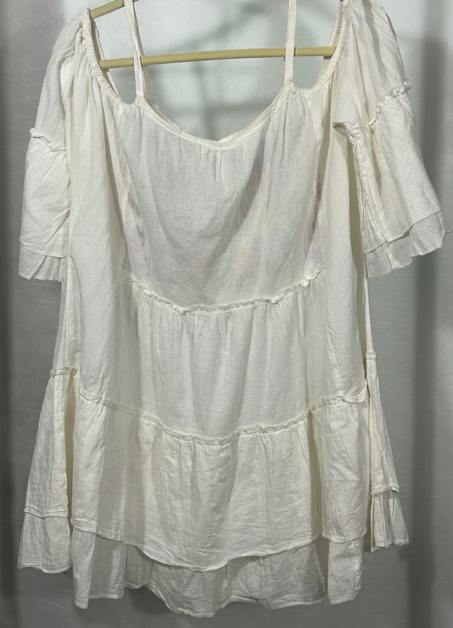 Boho Embroidered Off-Shoulder Peasant Blouse – White Cotton Festival Tunic Top Size XL