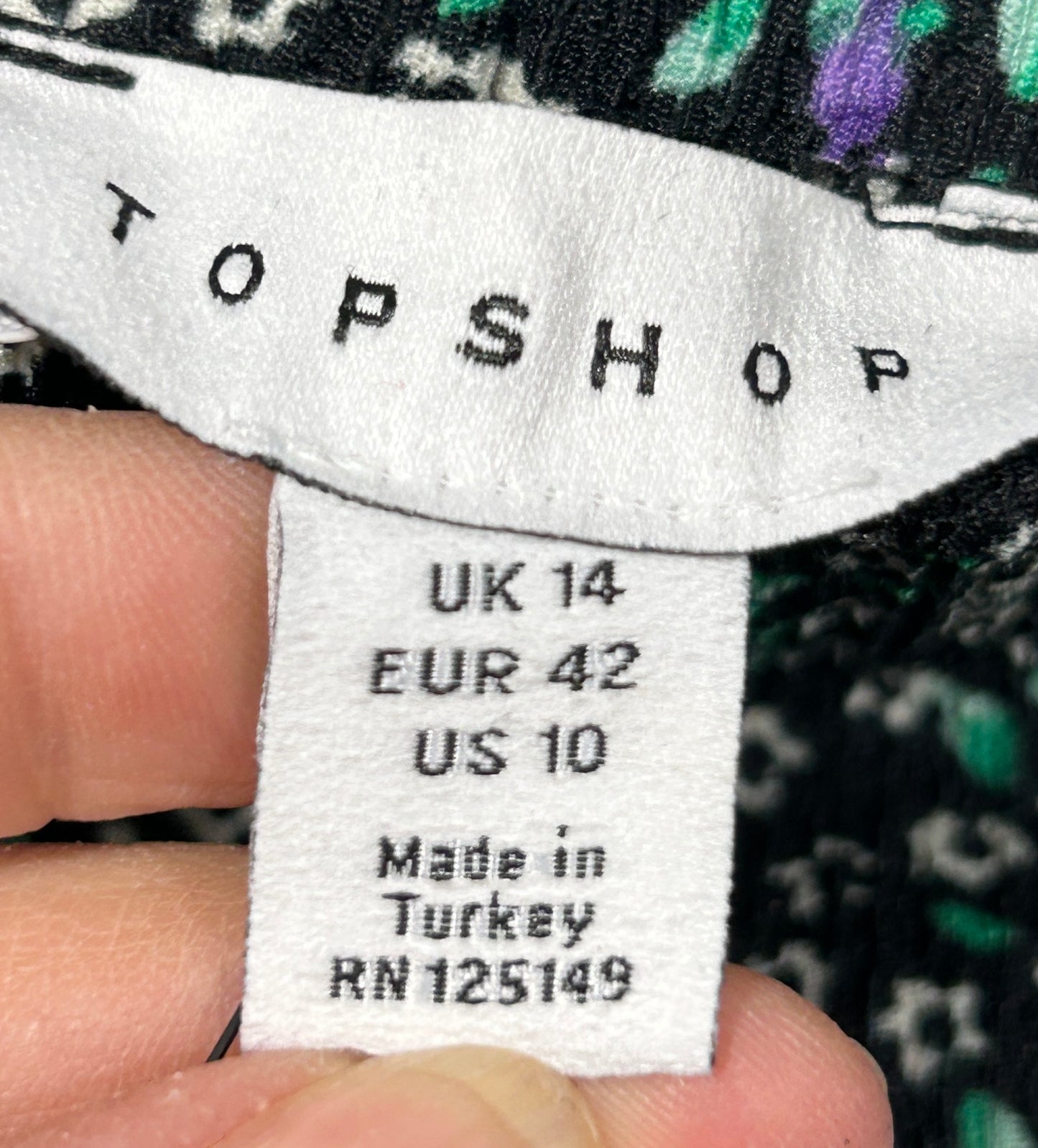 Topshop Black Floral Bell Bottom Pants US 10/UK 14 - Retro 70s Inspired Stretch Flare Trousers