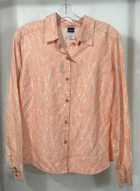 Patagonia Women's Button-Up Shirt – Organic Cotton Blend – Peach Floral Print – Size 14