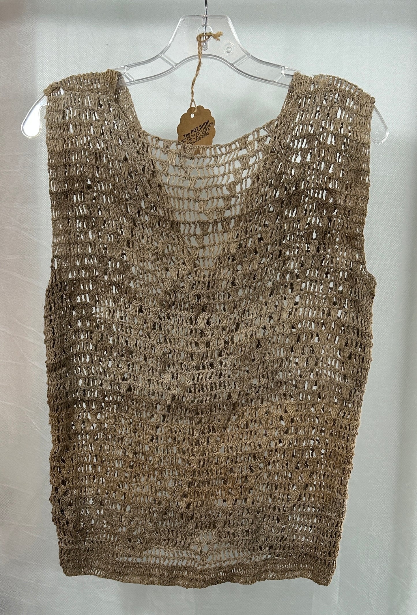 Handmade Natural Hemp Fiber Crochet Vest with Wooden Toggle Closures – Boho Festival Style Size S/M