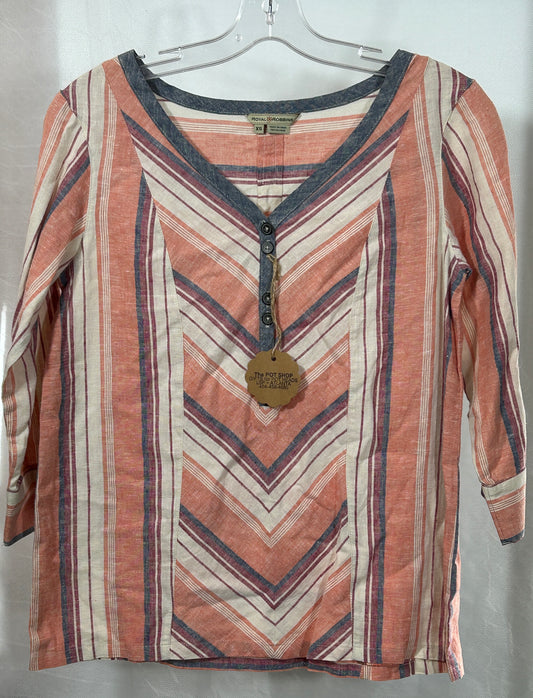 Royal Robbins XS Striped Boho Tunic Top – Hemp Blend, Earthy Tones, 3/4 Sleeve